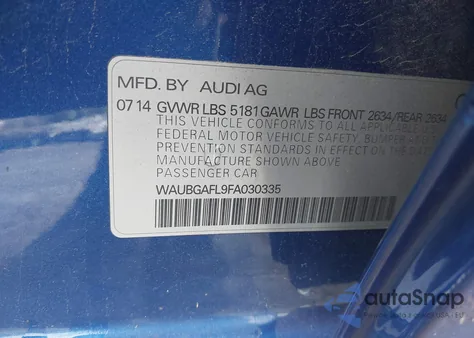 2015 Audi S4 3.0T Premium Plus from USA, damaged, VIN WAUBGAFL9FA030335